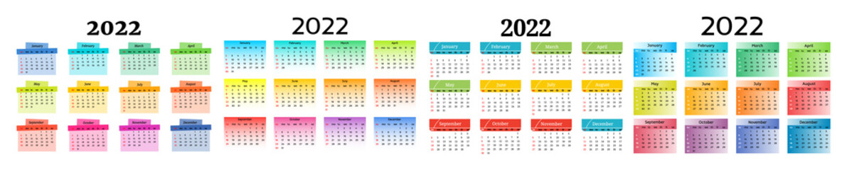 Calendar for 2022 isolated on a white background