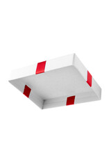 White gift box with red ribbon