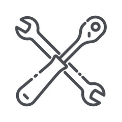 Vector line icon of service repair tools side view isolated