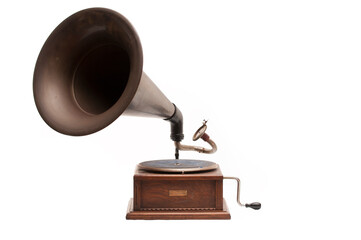 Antique Gramophone on white background