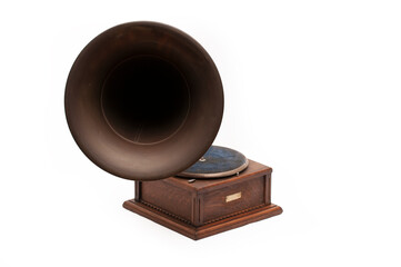 Antique Gramophone on white background