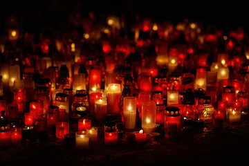 Candles in the cemetery. 1st November. Feast of All Saints. Hallowmas. All Souls' Day.
