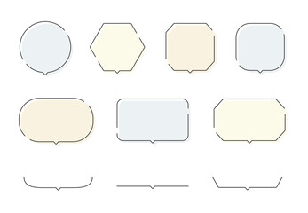 シンプルな吹き出し、フレーム、見出し、テキストスペースのイラストセット。ラフ塗り、カラフルver