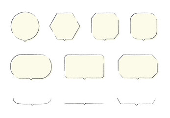 吹き出し、フレーム、見出し、テキストスペースのイラストセット。手描き風、ラフ塗り、黄色ver