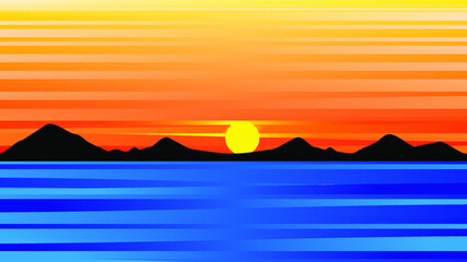 Fototapeta na wymiar Background beautiful sunset over the sea. Panoramic wide banner. Nature. Vector graphics.