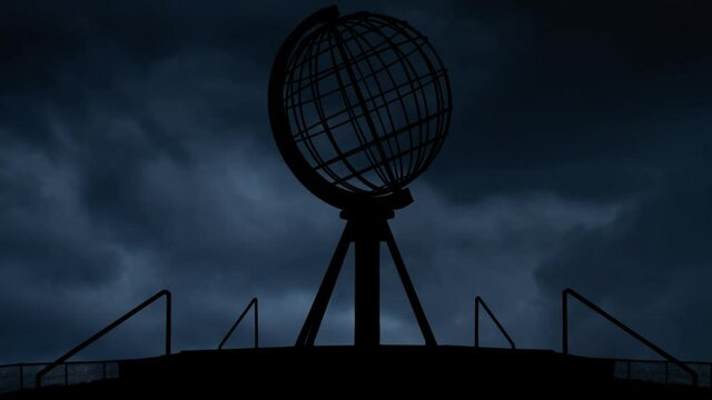 Lightning and Tunderstorm Flash Over Iconic Globe at North Cape, Nordkapp, Norway