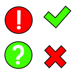 Vector infographics for every day. Check mark and cross. Yes and no. Question and exclamation mark. The signs are green and red. Diary stickers.