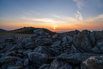 Sunset mountaineering and scrambling on the mountains of North Wales