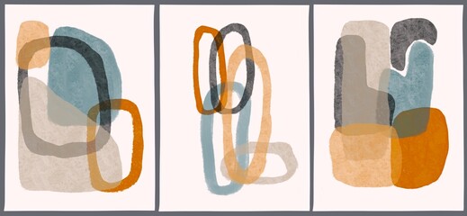 Minimalistic scandinavian set posters. Hand painted for wall decoration, postcard, social media, print or brochure cover design. Modern illustration in pastel colors