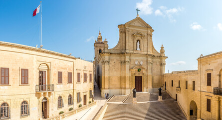 View at the Cathedral of Assumption with Justice building in Cittadella of Victoria -Gozo,Malta