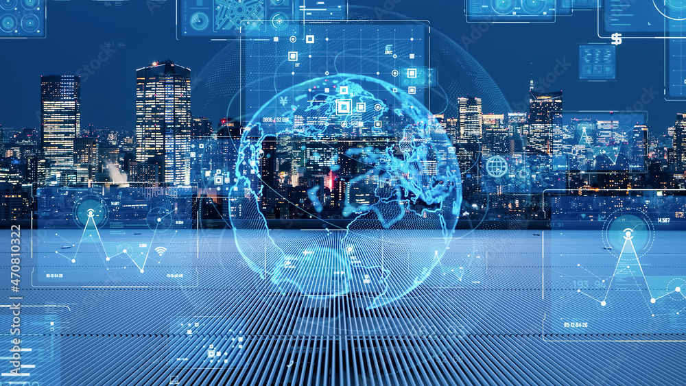 Poster Global communication network concept. Digital transformation.