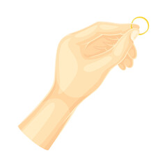 Male hand holding wedding golden ring vector illustration