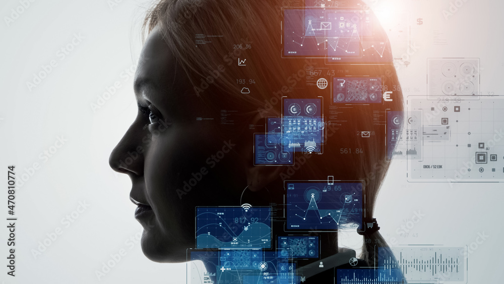 Aufkleber AI (Artificial Intelligence) concept. Deep learning. GUI (Graphical User Interface).