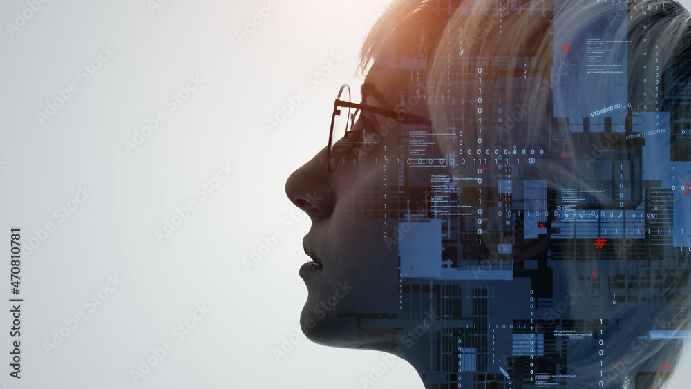 Poster AI (Artificial Intelligence) concept. Deep learning. Computer programming.