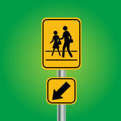 School sign board. Public or student pedestrian walk sign. Isolated vector illustration.