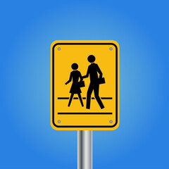 School sign board. Public or student pedestrian walk sign. Isolated vector illustration.