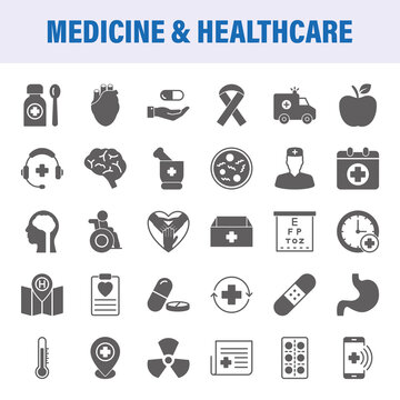 Medicine And Healthcare Icon Set. Flat design vector icon set.