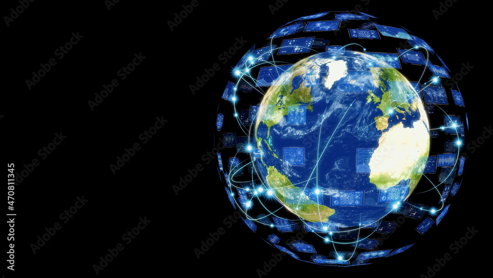 Poster Global communication network concept. Digital transformation.