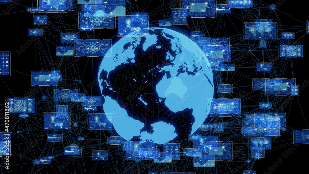 Poster Global communication network concept. Digital transformation.