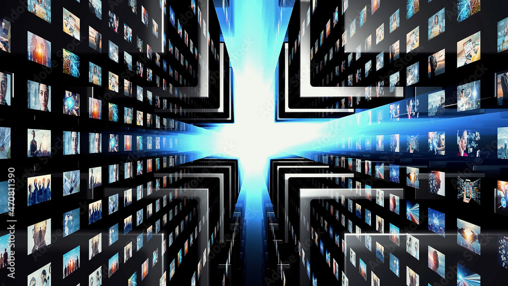 Poster Digital contents concept. Social networking service. Streaming video. communication network. 