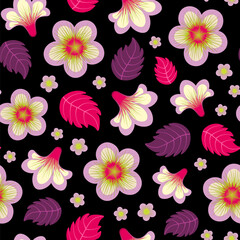 Bright multicolored floral seamless pattern. Repeat abstract botanical pattern. Vector illustration.