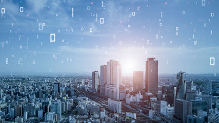 Smart city and communication network concept. Digital transformation.