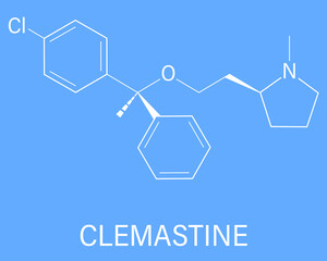 Fototapeta premium Clemastine (meclastine) antihistamine drug molecule. Used to treat allergy and itching. Skeletal formula.