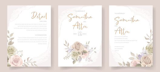 Beautiful soft floral and leaves wedding invitation card
