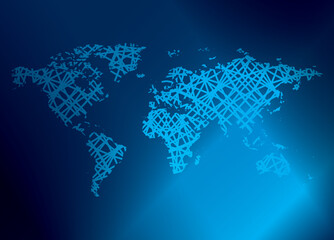 abstract blue world map on dark blue vector background with gradient