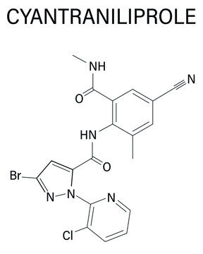 Cyantraniliprole insecticide molecule (ryanoid class). Skeletal formula.	