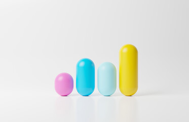 3d rendering minimal Growth or increase concept. Success up achievement or goal business motivation. Infographic graph colorful pastel cylinders on white background, modern minimal target planning.