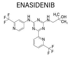 Enasidenib cancer drug molecule (IDH2 inhibitor). Skeletal formula.	