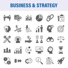 Business And Strategy Icon Set. Flat Design vector icon set.