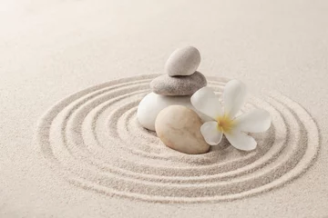 Printed roller blinds Stones in the sand Stacked zen stones sand background art of balance concept