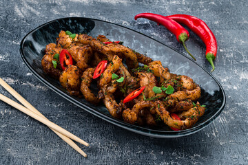 stir-fried asian squid Korean spicy paste Korean food style
