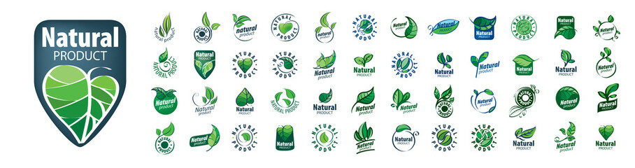 A set of vector logos of a natural product on a white background - 470815162