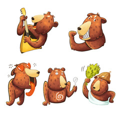 4 out of 6 Brown bear set of different emotions. Cute isolated animal illustrations on white background. Stickers set.