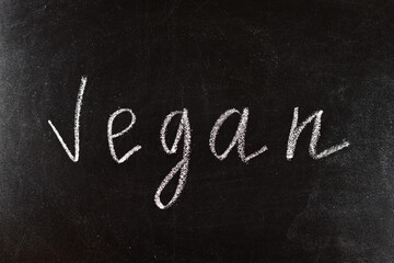 Vegan written in chalk on a chalkboard