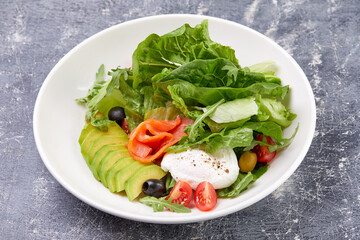 fresh salad with poached egg