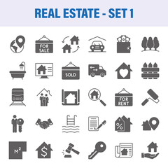 Real Estate Set Of Vector Icons. Flat design concept.