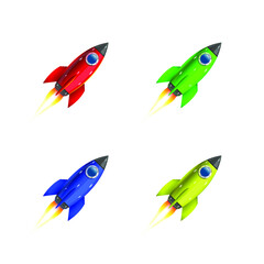Fototapeta premium Rocket flies, rockets set, colored rockets.