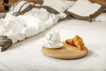 Breakfast time in bedroom and free space for your decoration. 