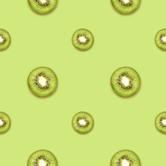 Ripe kiwi on a bright background, seamless pattern.
