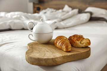 Breakfast time in bedroom and free space for your decoration. 