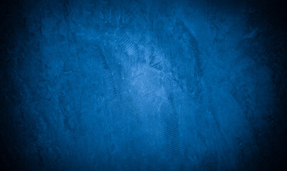 Old wall pattern texture cement blue dark abstract  blue color design are light with black gradient background.