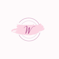 Initial letter alphabet W watercolor logo icon, Feminine signature luxury logo design template Vector