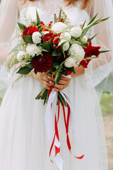 Wedding bouquet with red and white flowers