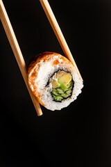 tasty sushi with fresh fish and vegetables