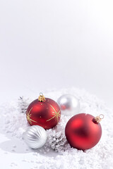  Christmas composition. a pattern of christmas balls on white background