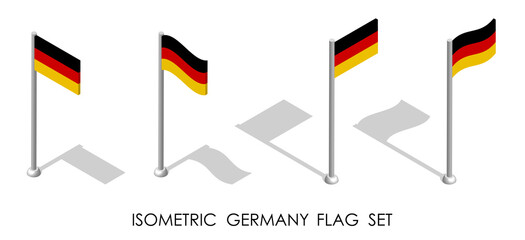 isometric flag of Republic of GERMANY in static position and in motion on flagpole. 3d vector